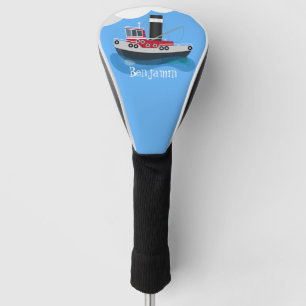 Cute fishing trawler boat cartoon illustration golf head cover