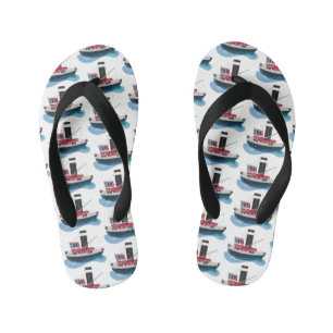 Cute fishing trawler boat cartoon illustration kid's flip flops