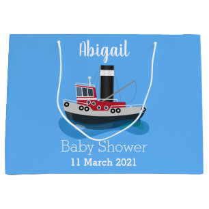 Cute fishing trawler boat cartoon illustration large gift bag