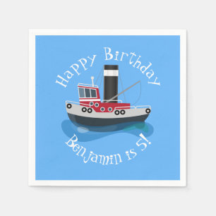 Cute fishing trawler boat cartoon illustration napkin