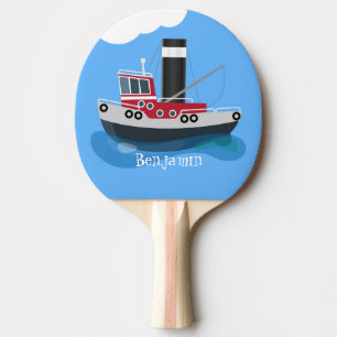 Cute fishing trawler boat cartoon illustration ping pong paddle