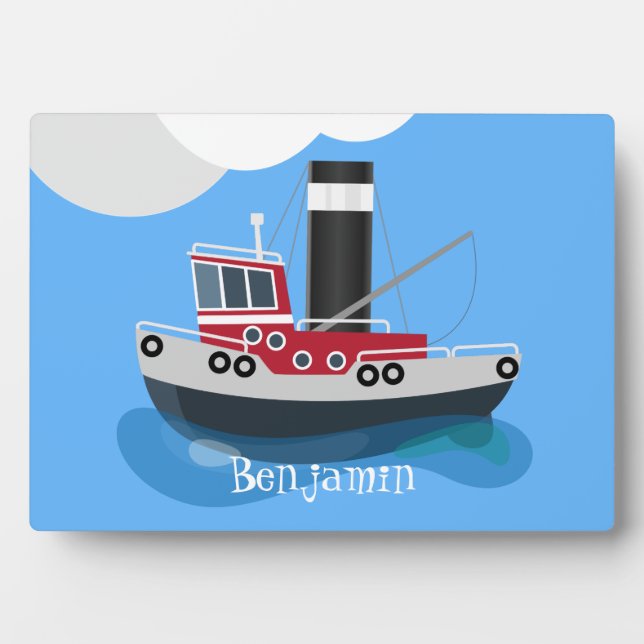 Cute fishing trawler boat cartoon illustration plaque (Front)