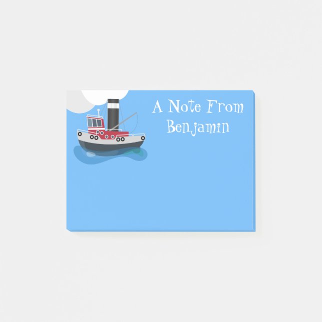 Cute fishing trawler boat cartoon illustration post-it notes (Front)