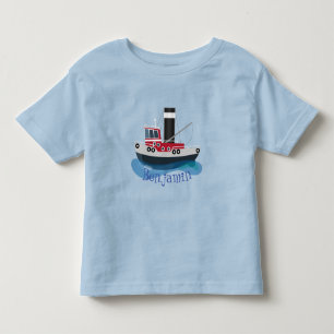 Cute fishing trawler boat cartoon illustration toddler t-shirt