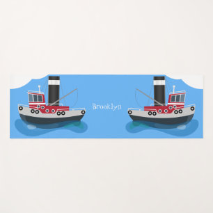 Cute fishing trawler boat cartoon illustration yoga mat