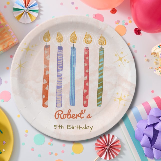 Cute Five Candles Kids Birthday Paper Plate (Creator Uploaded)