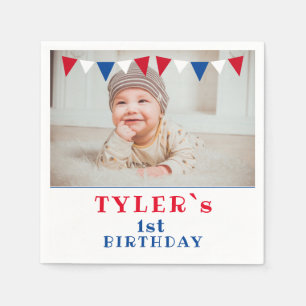 Cute Flags 1st Birthday Photo Birthday Party Napkin