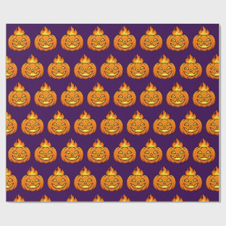 Cute Flaming Pumpkin Halloween Pattern Wrapping  Paper