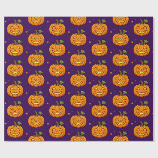 Cute Flaming Pumpkin Halloween Pattern Wrapping  Paper