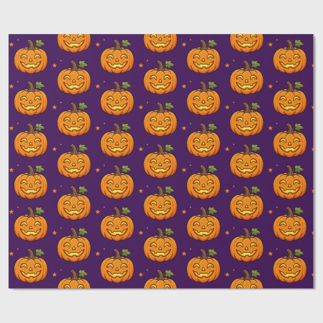 Cute Flaming Pumpkin Halloween Pattern Wrapping  Paper (Flat)