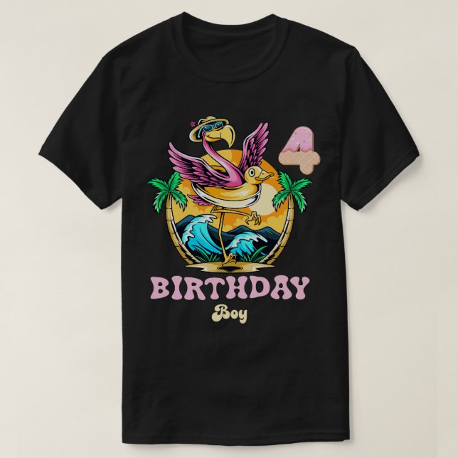 Cute Flamingo 4th Birthday Boy T-Shirt (Design Front)