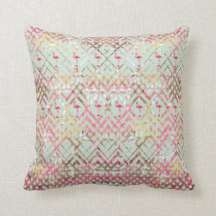 Cute Flamingo Abstract Pink Green Zigzaga Pattern Throw Pillow