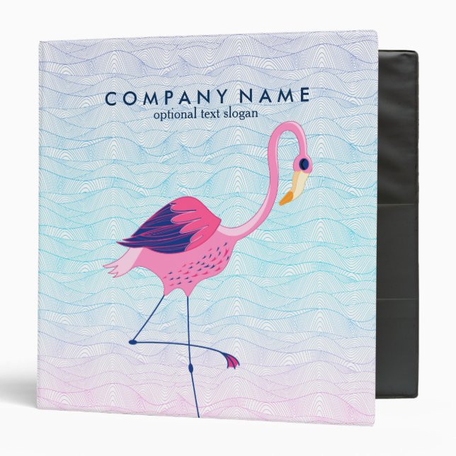 Cute Flamingo & Abstract Water Waves Illustration Binder (Front/Inside)