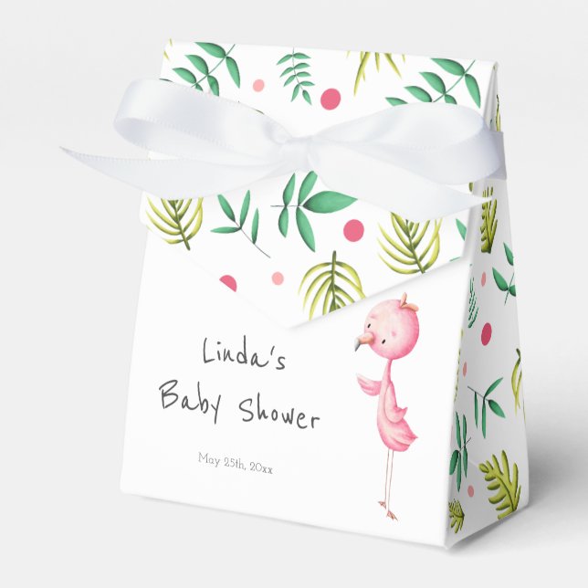 Cute Flamingo Baby Shower Favor Box (Front Side)