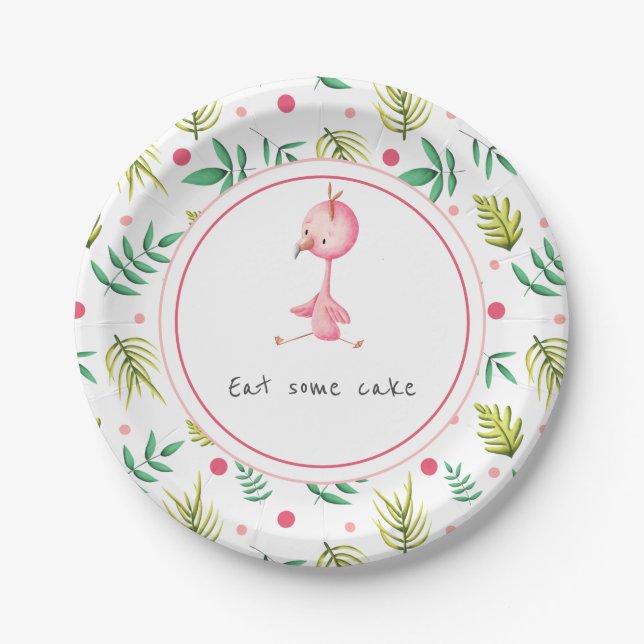 Cute Flamingo Baby Shower Paper Plate (Front)