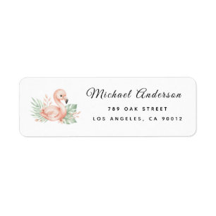  Cute Flamingo Baby Shower Return Address Label