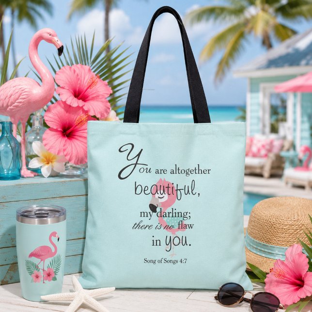 Cute Flamingo Bible Verse Tote Bag (Creator Uploaded)