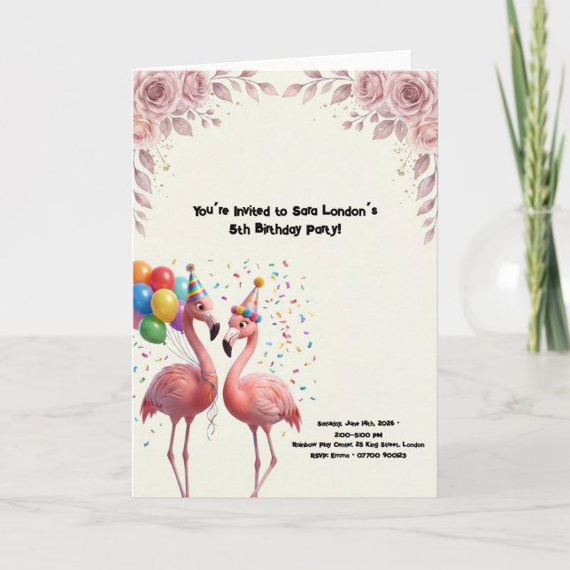 Cute Flamingo Birthday Party Card (Front)