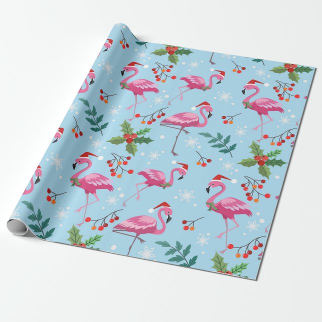Cute Flamingo Christmas Pattern Wrapping Paper (Unrolled)