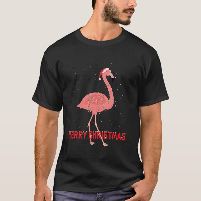 Cute flamingo Christmas Tree Lights Long Sleeve T-Shirt (Front)