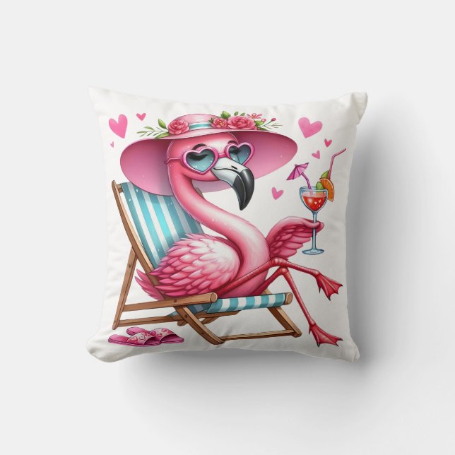 Cute Flamingo clipart Throw Pillow (Front)