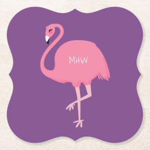 Cute Flamingo custom monogram paper coasters