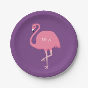 Cute Flamingo custom monogram paper plates