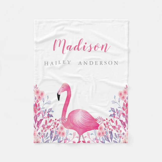 Cute Flamingo Fleece Blanket (Front)