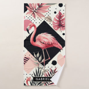 Cute Flamingo Geometric Bath Towel