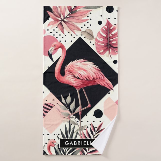 Cute Flamingo Geometric Bath Towel (Bath Towel)
