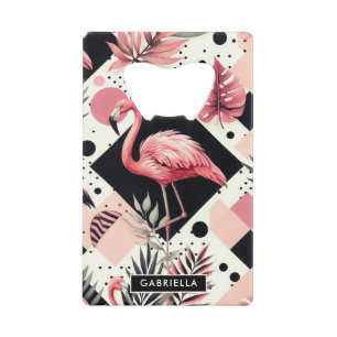 Cute Flamingo Geometric Credit Card Bottle Opener