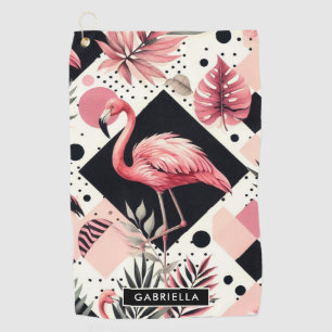 Cute Flamingo Geometric Golf Towel