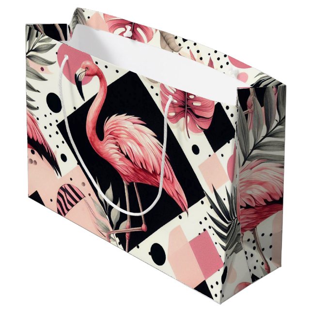 Cute Flamingo Geometric Large Gift Bag (Back Angled)