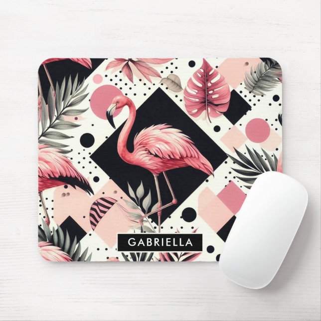 Cute Flamingo Geometric Mouse Pad (With Mouse)