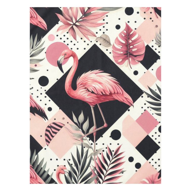 Cute Flamingo Geometric Tablecloth (Front)