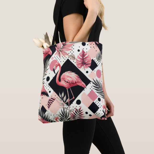 Cute Flamingo Geometric Tote Bag (Close Up)