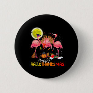Cute Flamingo HalloThanksmas Happy Halloween Thank 2 Inch Round Button