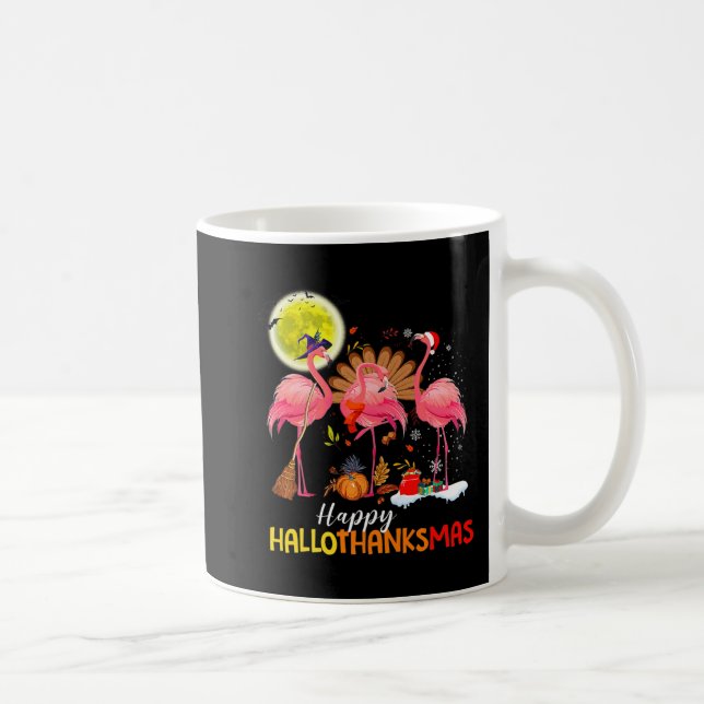 Cute Flamingo HalloThanksmas Happy Halloween Thank Coffee Mug (Right)