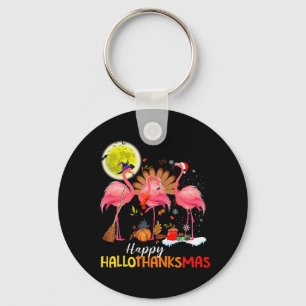 Cute Flamingo HalloThanksmas Happy Halloween Thank Keychain