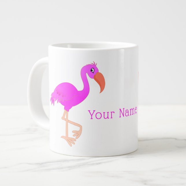 Cute Flamingo - Happy - Add Your Name / Text Large Coffee Mug (Front Left)