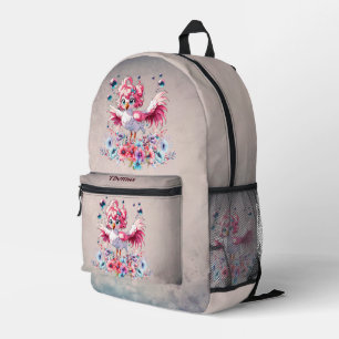 Cute flamingo in cartoon style, printed backpack