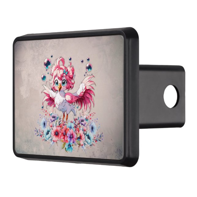 Cute flamingo in cartoon style,  trailer hitch cover (Left)