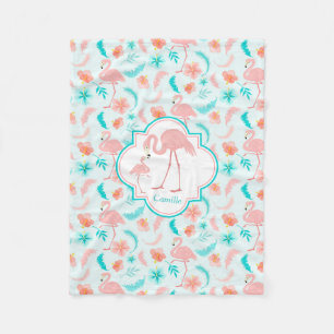 Cute Flamingo Mom and Baby Pattern Fleece Blanket