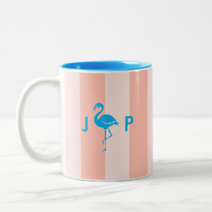 Cute Flamingo   Monogram Initials Minimalist Two-Tone Coffee Mug