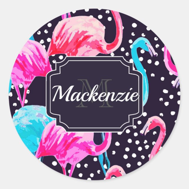 Cute Flamingo Pattern Classic Round Sticker (Front)