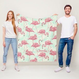 Cute Flamingo pattern custom name fleece blanket