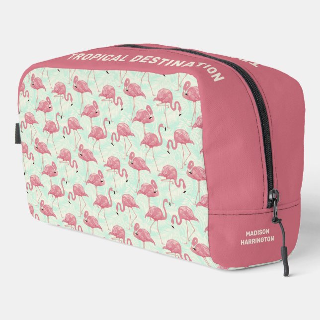Cute Flamingo pattern custom name & text Dopp Kit (Right Corner)