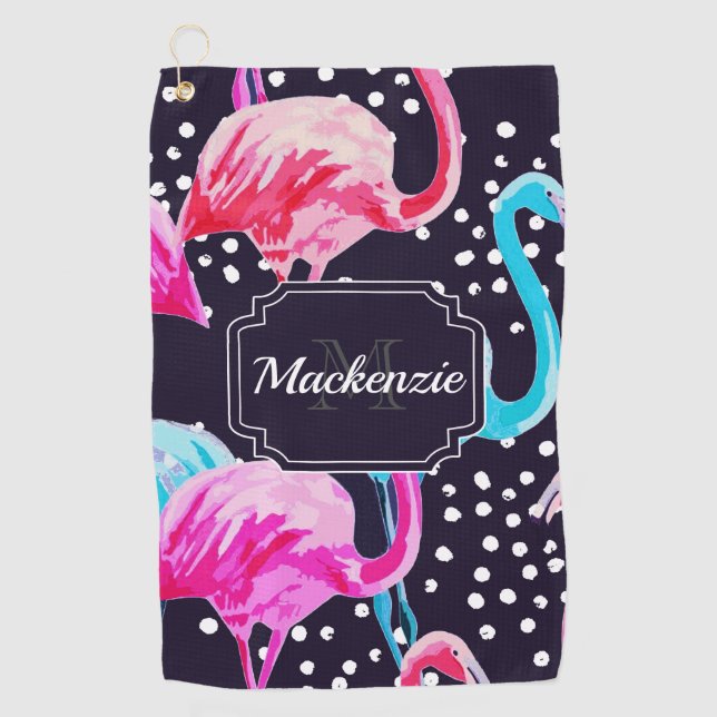 Cute Flamingo Pattern Golf Towel (Front)