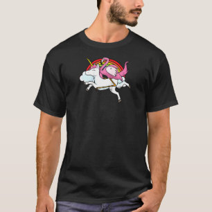 Cute Flamingo Riding Unicorn Imaginary Animals Fun T-Shirt