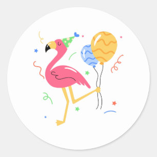 Cute Flamingo Summer Birthday Party Classic Round Sticker